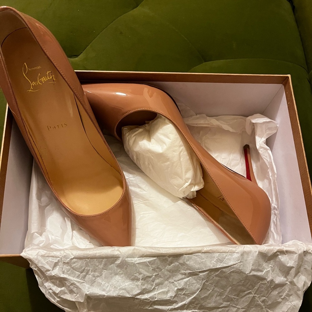 Christian Louboutin Nude Patent Pumps with Signature Red Sole